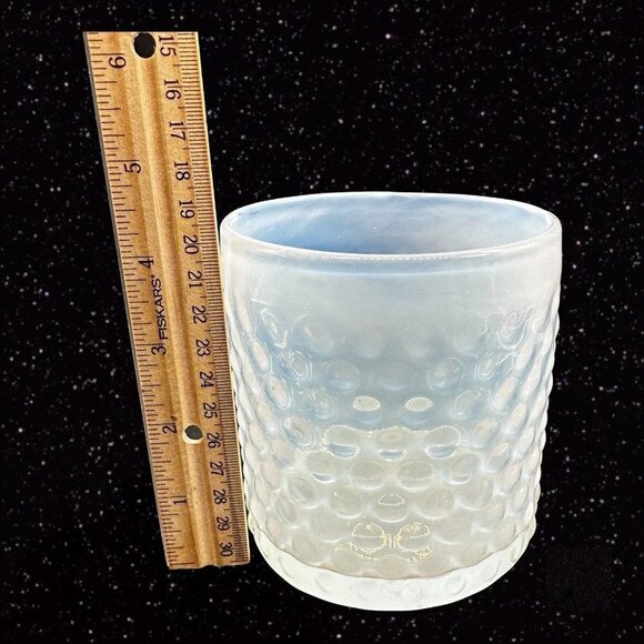 Glass White Opalescent Vase Utensil Holder Textured Glass 4.25”T 4”W - Picture 9 of 10